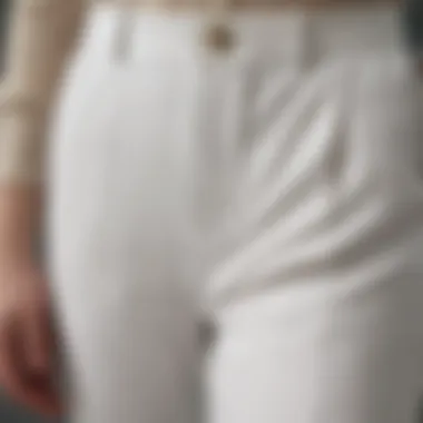 Close-up of the fabric texture of elastic waist white pants