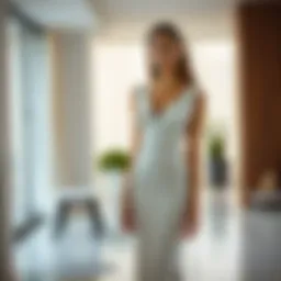 Elegant white pencil dress in a modern setting