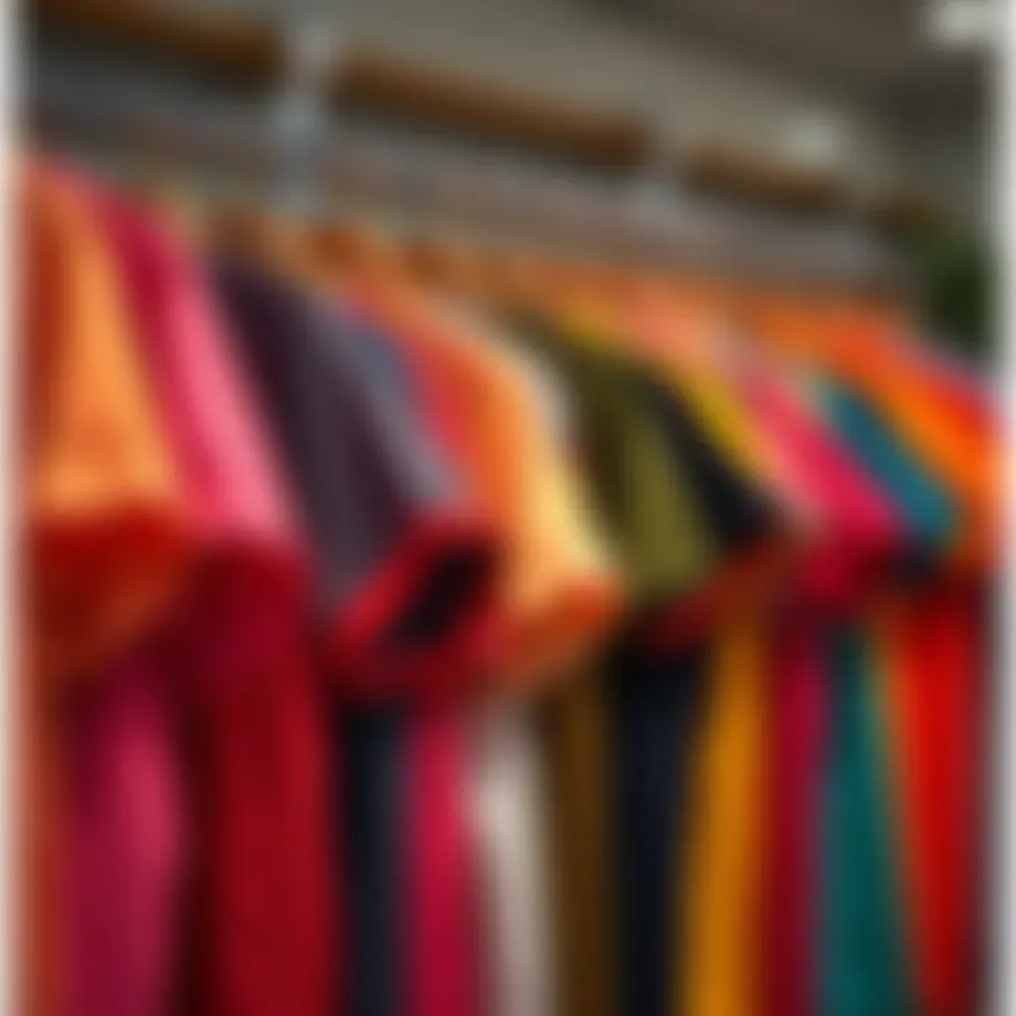 Vibrant collection of colorful t-shirts hanging on a rack