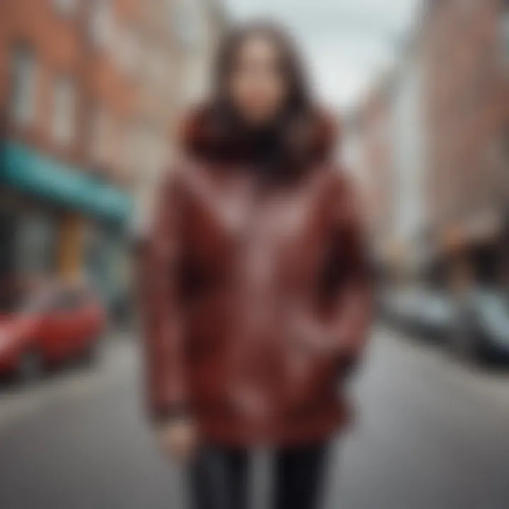 A leather parka worn in an urban setting, illustrating its versatility in modern fashion.