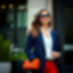 Elegant navy blazer styling with accessories