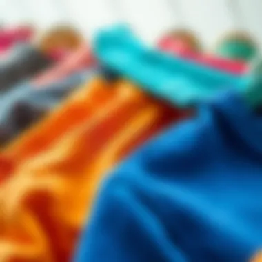 Diverse Fabric Textures Close-up of different fabric textures used in colorful t-shirts