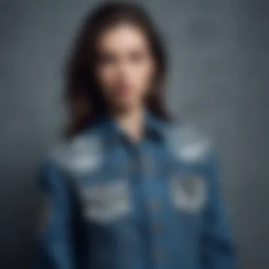 Creative Fabric Combination with Denim Jacket A creative mix of fabrics showcasing a denim jacket styled with various textures.