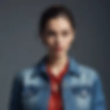 Denim Jacket Over Dress An elegant presentation of a denim jacket layered over a dress for a sophisticated appearance.