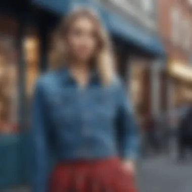 Denim Jacket with Trendy Skirt A stylish outfit featuring a denim jacket paired with a trendy skirt.