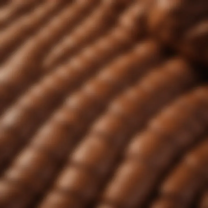 Close-up of fabric texture of a brown puffer jacket