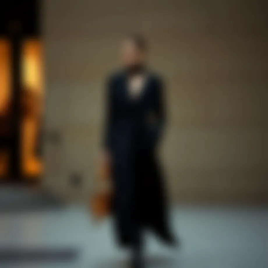 Elegant fashion ensemble featuring dark gray hues