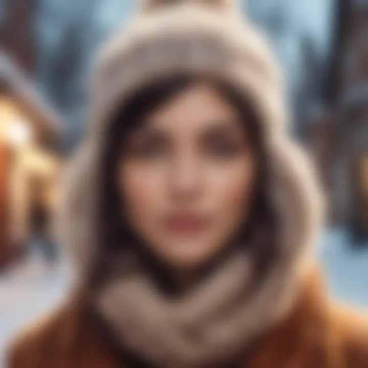 A cozy winter scene featuring a person wearing an earflap hat.