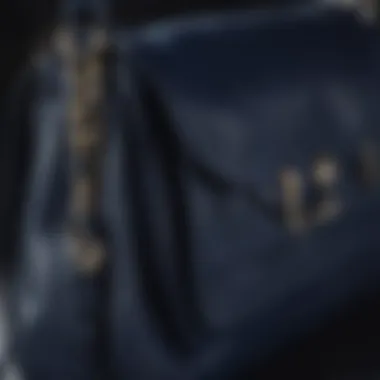 Close-up of a navy bag highlighting craftsmanship and materials