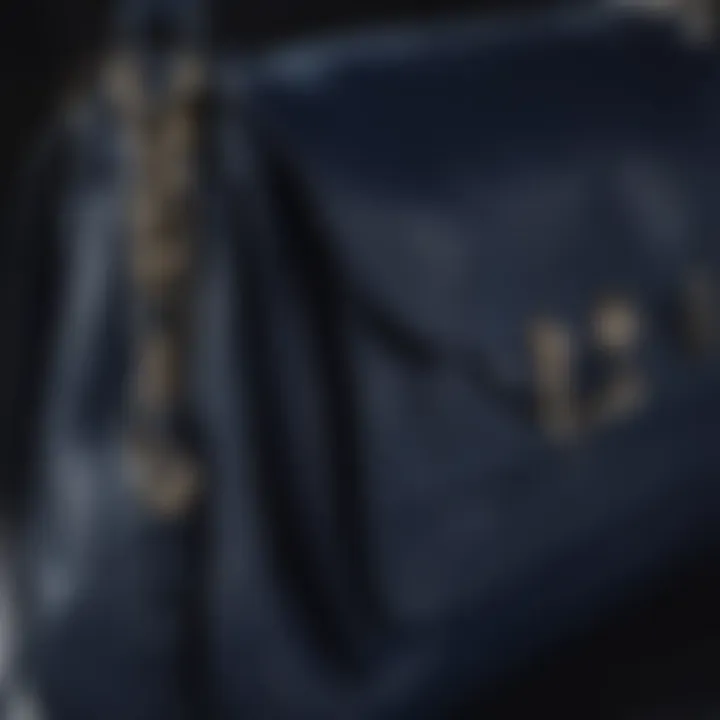 Close-up of a navy bag highlighting craftsmanship and materials