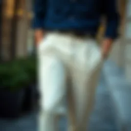 Stylish navy shirt with cream trousers