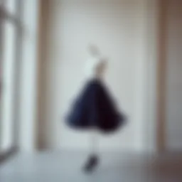 Elegant navy tulle skirt displayed in a fashion setting
