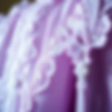 Close-up of lilac fabric showcasing intricate details