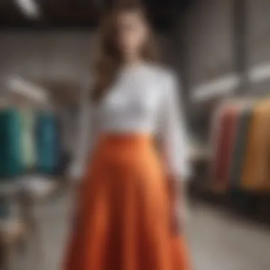 Sustainable fashion showcasing local artisans creating satin skirts