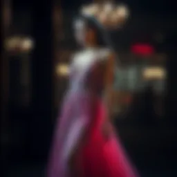 A stunning shimmering evening gown in vibrant colors