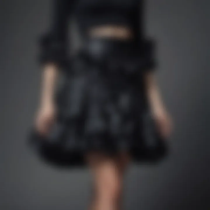 Cultural inspirations reflected in contemporary fashion with black ruffled skirt.