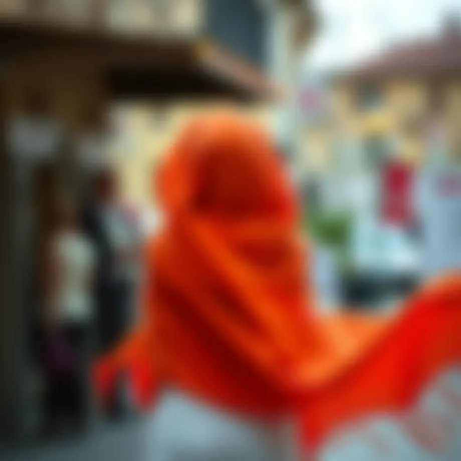 Elegant orange shawl draped artfully